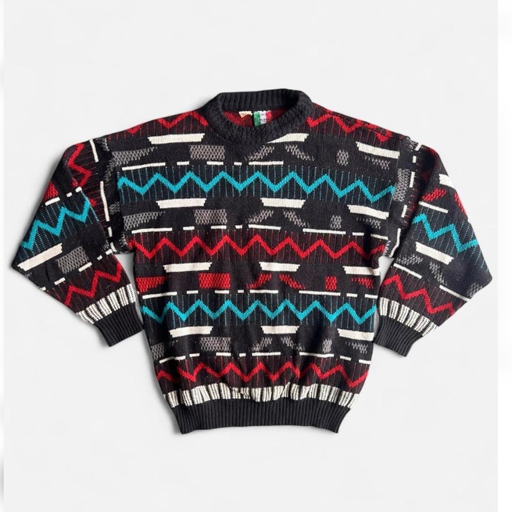 VINTAGE 80’s 90’s Colore made in Italy 🇮🇹 Abstract Wool blend sweater men’s XL
